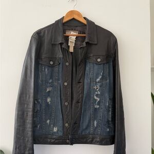 Galliano leather and denim jacket